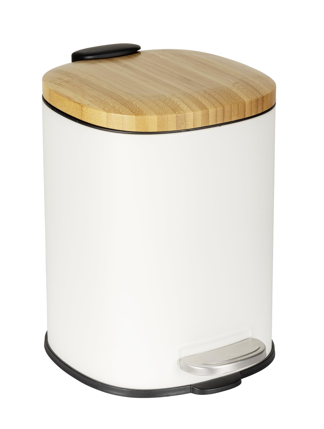 WENKO Poubelle à pédale Mod Fianema seau cosmétique 3L blanc Easy-Close avec couvercle en bambou métal plastique 17 x 23,5 x 21 cm noir naturel