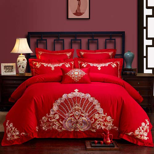 RONGXIE Red wedding bedding sets golden Embroidery bed set queen king size duvet cover bedspread set pillowcase