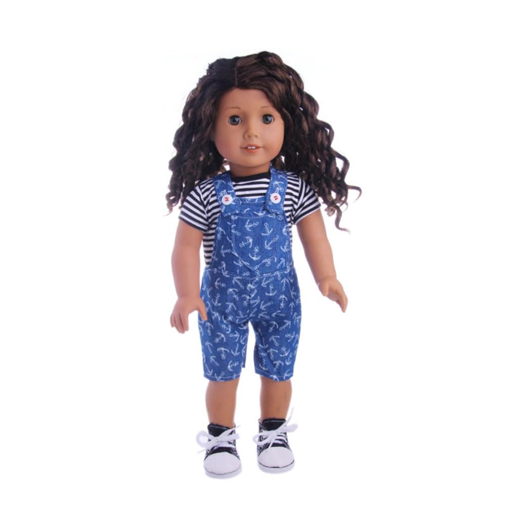 NIXNUT Doll Clothes Outfit Jeans Overalls T-Shirt for American Girl Doll 18-inch, free size