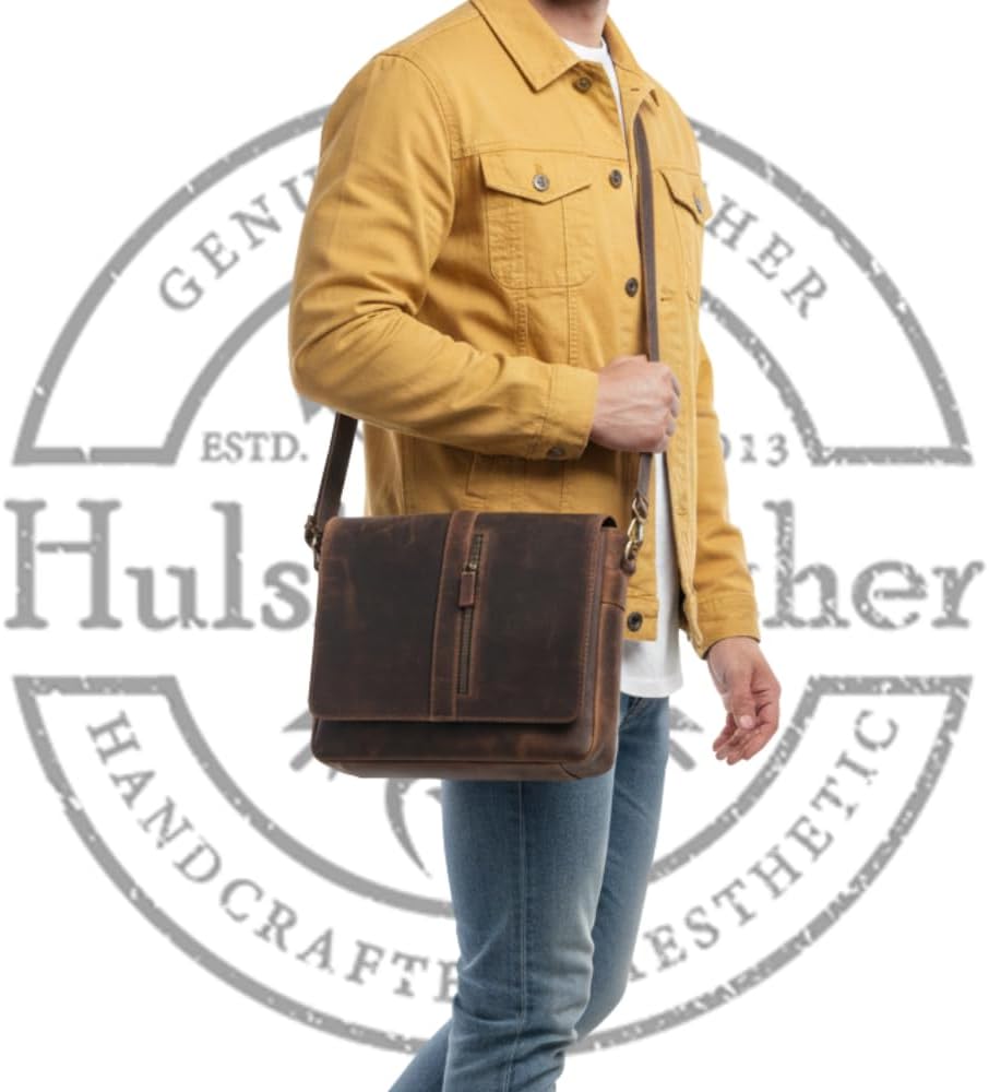 Leather Messenger Bag for Men - Small Crossbody Bag - 11 Inch Leather Satchel Bag - iPad Bag & Travel Man Bag - Compact Mens Shoulder Bag