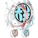 [Lot de 2 + 2] Coque diamant bling et protecteur d'écran pour Samsung Galaxy Watch 6, verre trempé anti-buée, protection du visage pour Galaxy Watch 6 40 mm, accessoires pour montre connectée pour