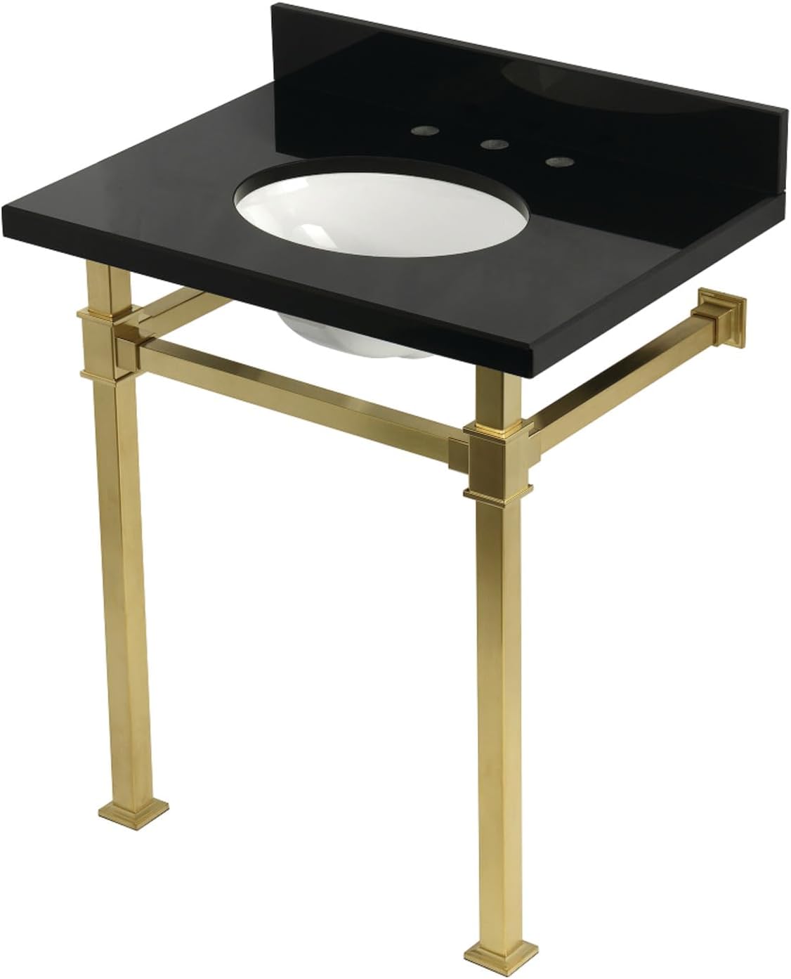 Kingston Brass KVPK30KOQ6 Monarch 30" Black Granite Console Sink with Stainless Steel Legs, Black Granite/Polished Nickel