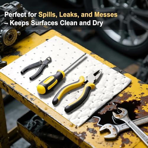 Image of AAwipes Oil Absorbent Pads 9.8 inch X 13 inch 100 Packs Garage Accessories Oil Spill Control Oil Absorbing Sheets for Garage, Car, Truck, Motorcycle White OW1013-100