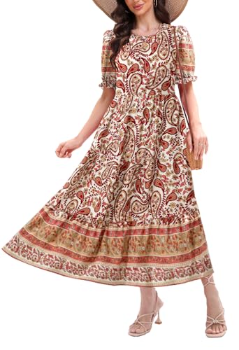 Image of Women's Maxi Dress Casual Loose Fit Tiered A-Line Flowy Summer Dress with Pockets