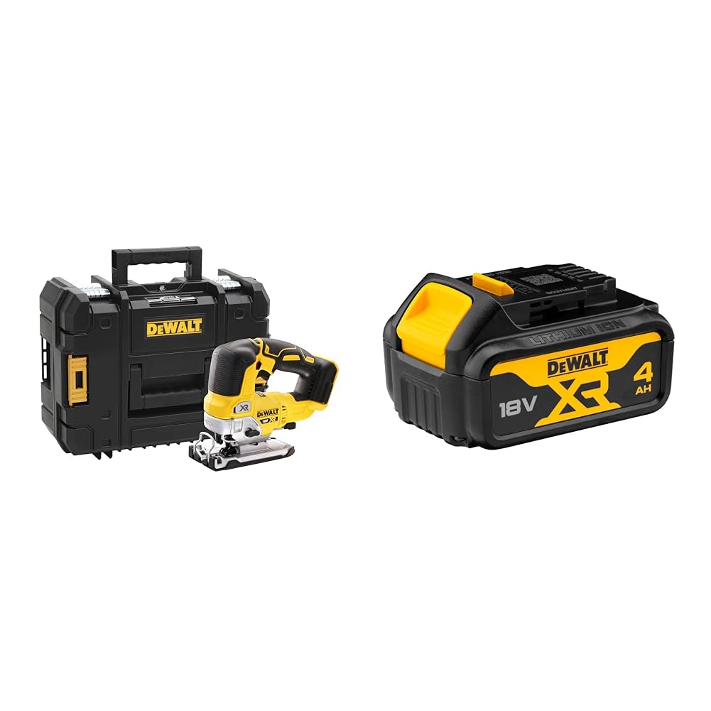 DeWalt DCS334NT-XJ DCS334NT-XJ-Sierra de Calar sin escobillas XR 18V sin Cargador/batería con maletín TSTAK II, Negro Y Amarillo + DCB182-XJ Batería carril XR 18V Li-Ion 4, Negro y amarillo