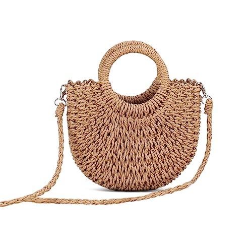 Sac de plage d'été en paille rond rotin tissé bandoulière pour femme