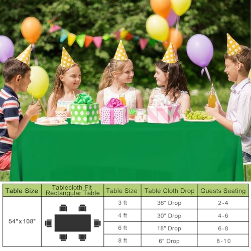 Image of Smiry Disposable Table Cloth - 6 Pack, 54 x 78 Inch Waterproof Rectangle Tablecloths for Parties, Decorative Plastic Table Cover, Leakproof & Sturdy, Green