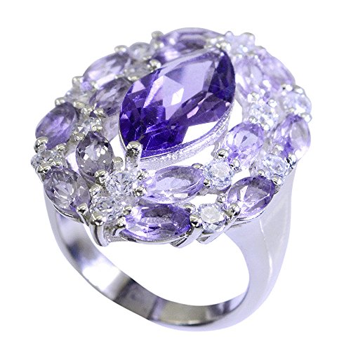 Bague améthyste naturelle et argent 925 massif style marquise