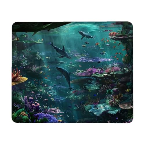 Green Mouse Mat 340 x 280 x 3 mm Gaming Mouse Pad Ocean Mouse Mat Waterproof with Non-Slip Rubber Base, Mouse Pad with Stitched Edges, Mousepad for Computer Accessories, Laptop, Office & Home F-1