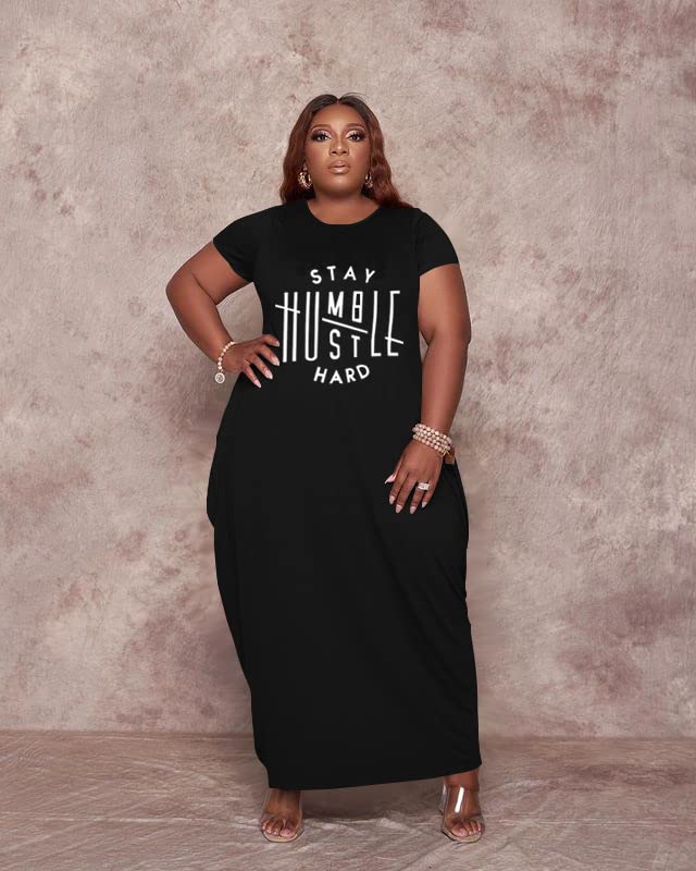 Image of YeGine Oversize Tshirt Dress Plus Size Short Sleeve Maxi Dress with Pockets