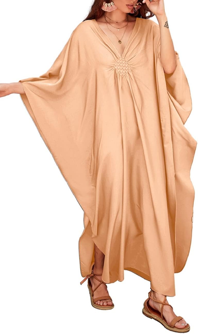 Women White Kaftan Dress Batwing Sleeve Plus Size Swimsuit Cover Up Maxi Caftan Dresses