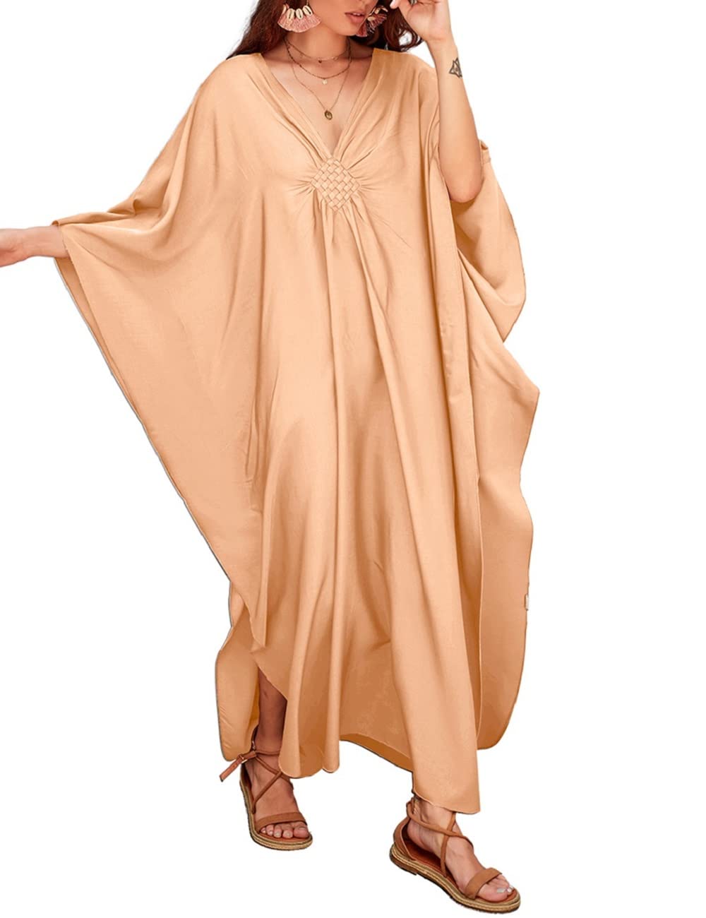 [Bsubseach] Women's One-Piece Dress, Long Length, Body Cover Up, Large Size, Maxi Beach Caftan Dress, Solid, Long Sleeve, Sunscreen, Cooling Protection, Breathable, Spring, Summer, Autumn, Commute,