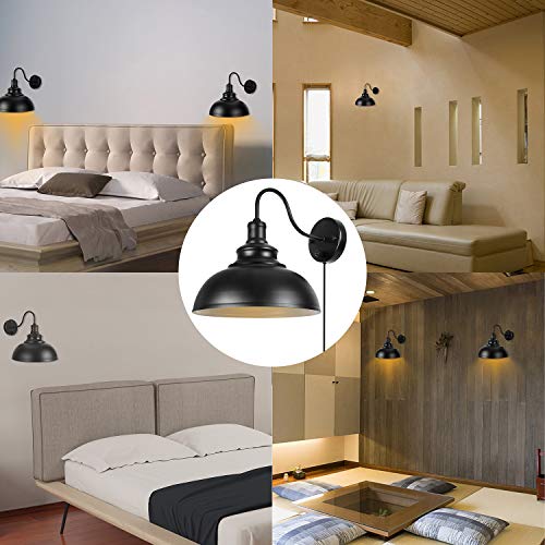 Gooseneck Wall Lamp Black Industrial Vintage Farmhouse Wall Sconces Lighting Wall Light Fixture With Plug In Cord And On Off Switch For Bedroom Nightstand #TOP6