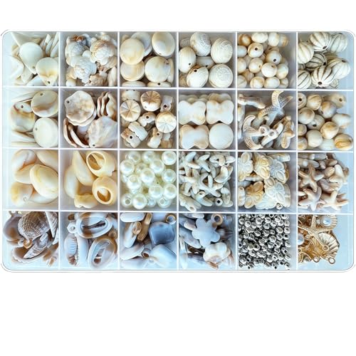 610Pcs Ocean Beads for Bracelets Making Kit, Shell Beads for Jewelry Making, Imitation Boho Shell Turtle Starfish Shape Sea Beach Bead Charms for Summer Sea Dangle Pendant Earring DIY Craft Necklace