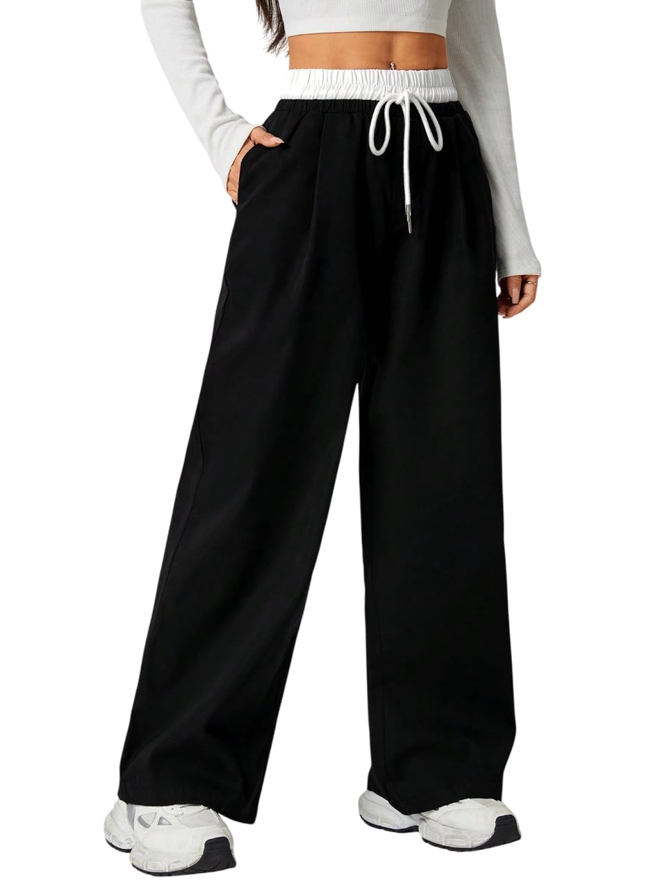 dockstreet Straight Wide fit Long Length Slacks Style Drawstring Trackpant for Women/Trending Style, Relaxed Workout Yoga Trackpants for Women-picture-17