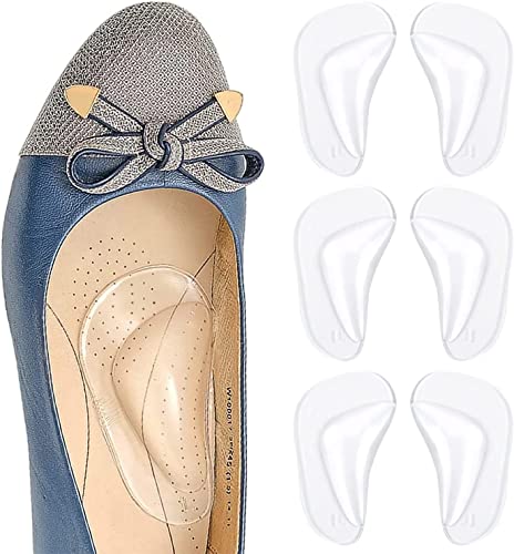 Clear Gel Arch Support Insoles - 3 Pairs High Heel Inserts for Plantar Fasciitis - Orthotic Shoe Cushion Pad for Feet