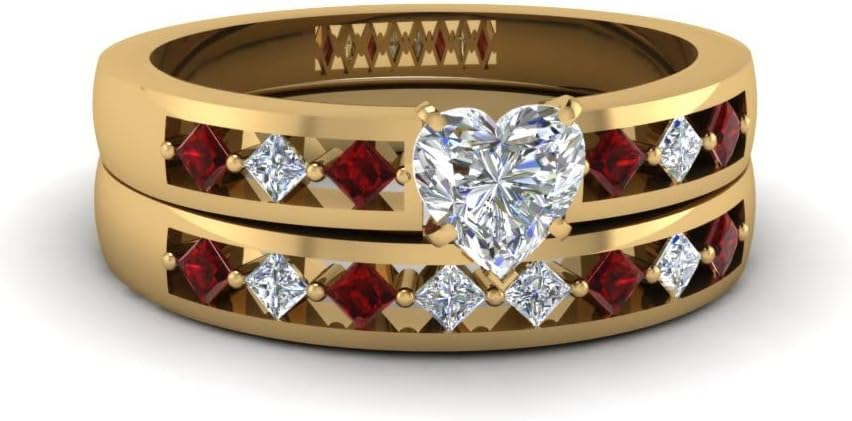 Choose Your Gemstone Kite Diamond CZ Ring Setting with Matching Band Yellow Gold Plated Heart Shape Wedding Ring Sets Minimal Modern Design Birthday Gift Wedding Gift US Size 4 to 12