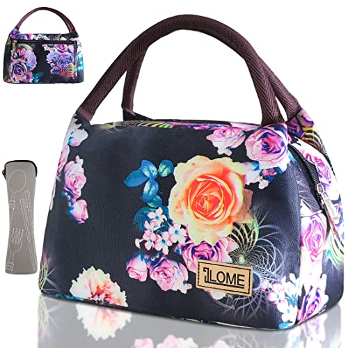 Ilome Insulated Cooler Lunch Bag For Lunch, Waterproof Lovely Canvas Lunch Bag, Perfect Size Lunch Bag For Lunch Box For Men & Women Work Picnic Or Travel (Colorful Rose) #TOP3