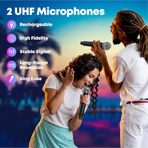 Karaoke Machine with 2 UHF Mic Subwoofer Home Theater Audio Sound Bar Support Optical/Bluetooth/AUX/USB/PC Wooden Karaoke Singing Machine for TV, Home, Karaoke, Singing Party, Christmas (S-330) - Thumbnail 3