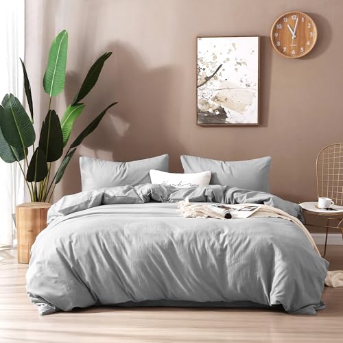 Image of F.Y.Dreams 100% Washed Cotton Duvet Cover for Weighted Blanket 48x72 inches with 16 Ties, Zipper on Long Side /Light Gray /Just Duvet Cover
