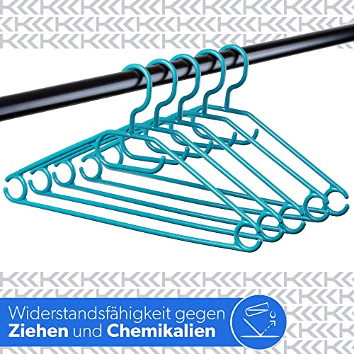 KADAX Kleiderbügel aus Kunststoff, 5 Stück, 360°drehbarer Haken, eingekerbte Schultern, Hosensteg, platzsparende, rutschfeste, Garderobenbügel für Hemd, Hosen, Rock, Jackenbügel (Türkis)