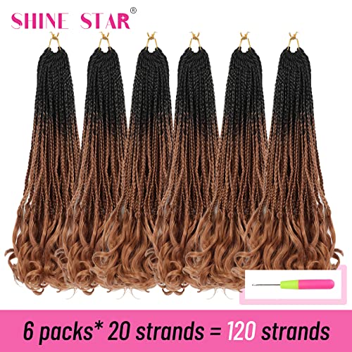 French Curl Crochet Braids, 20Inch 6 Packs Boho Goddess Box Braids Crochet Hair For Black Women, Crochet Box Braid With Bouncy Wavy Curly Ends Pre-Looped French Curly Braiding Hair Extension (T1B/30) #TOP1