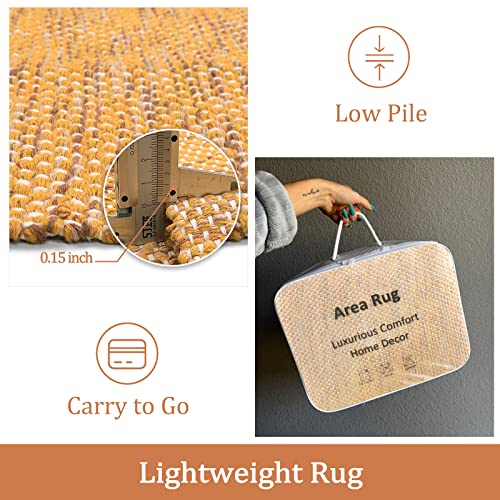 Lahome Kitchen Runner, 2X6 Handwoven Reversible Washable Rug Hallway Runner, Yellow Cotton Farmhouse Low Pile Bathroom Rug Long Carpet For Laundry Room Sink Doorway Decor #TOP4