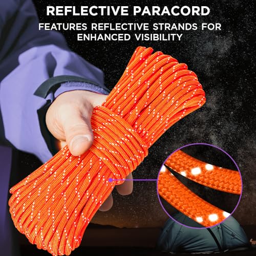 Image of TECEUM Reflective Paracord Rope 1000 - 1000ft /200ft /100ft /50ft - 40+ Colors - Glow in the Dark - para Cord - Utility Rope for Survival, Hunting & Camping Gear - Nylon String, Camping Rope, Tent Cord
