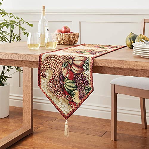 HomeCrate Fall Harvest Collection - Tapestry Cornucopia with Pumpkins and Fruits Design - 13