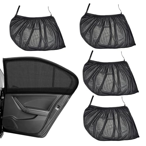 CHENNAN 4 Stycken Bil Myggnät Solskydd Universell Sidofönster Socka Bil Solskydd Med UV-Skydd Ventilerat Myggnät För Bilfönster För 98 % Bilar (svart)