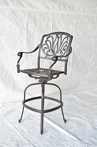 Elizabeth Outdoor Patio Swivel Bar Stools Cast Aluminum Dark Bronze (6, 30" High With Sunbrella Sesame Cushions) #TOP6