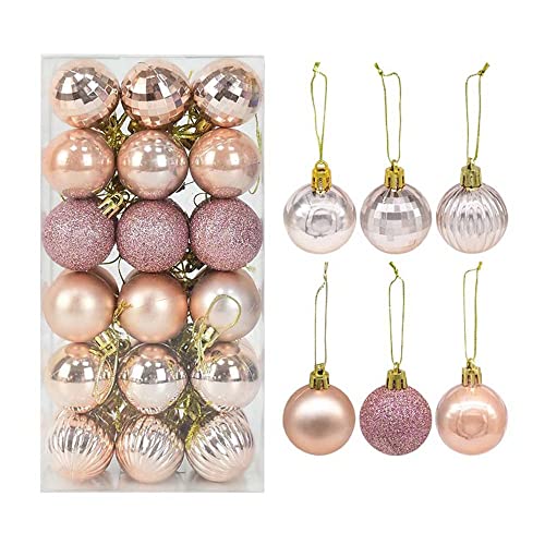 36 bolas de Navidad de plástico de color oro rosa, adornos de bolas de Navidad, bolas de festival, adornos para árbol de Navidad (champán)