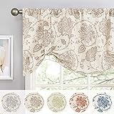 JINCHAN Valance Curtain Kitchen Farmhouse Window Valance for Living Room Linen Scroll Paisley Valance for Bedroom Bathroom Floral Printed Tie Up Small Valance 18 Inch 1 Panel Rod Pocket Taupe on Beige