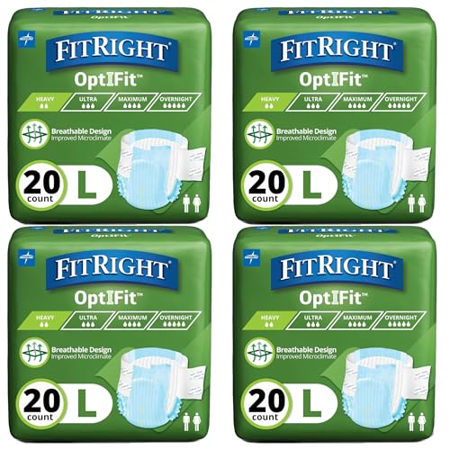 FitRight OptiFit Extra Adult Briefs, Incontinence Diapers with Tabs, Moderate Absorbency, Large, 44 to 56