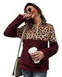 Diseño único: Suéter de lana con estampado de leopardo para mujer, con cremallera de 1/4, manga larga, elegante y cálido, bien hecho.
