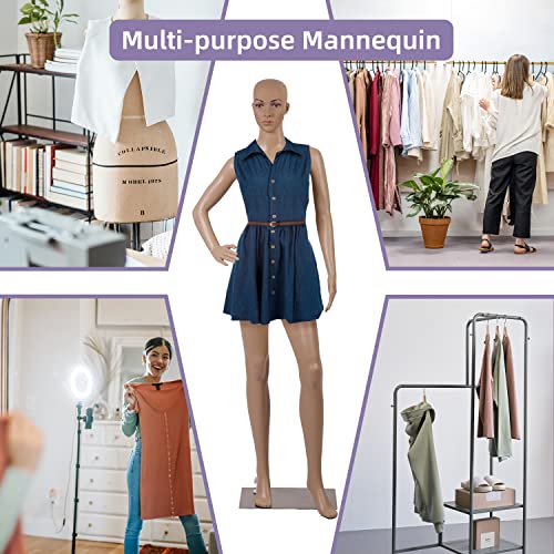 Mannequin Torso Manikin Dress Form 69 Inches Female Full Body Model Stand with Metal Base for Display Women Realistic Head Turns Plastic Adjustable Detachable Poseable Mannequin (Style 2)