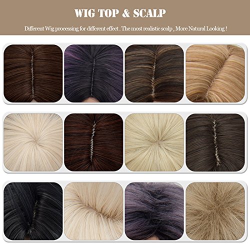 Cying Lin Short Bob Wavy Curly Wig Black Wig For Women Cosplay Halloween Wigs Heat Resistant Bob Party Wig Include Wig Cap (Dark Black) - Thumbnail 5