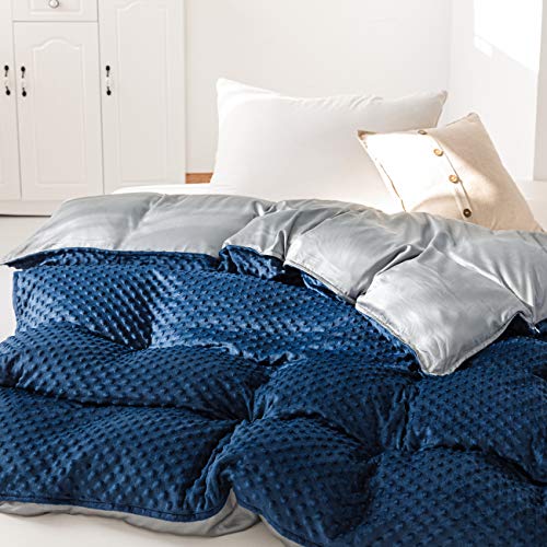 Sleepymoon Cool Touch 100% Oeko-Tex Bamboo And Breathable Minky Zippered Reversible Silky Duvet Cover For Adult Weighted Blankets For Hot/Summer & Cold Sleepers With 8 Ties (Navy+Grey, 60″×80″) #TOP1