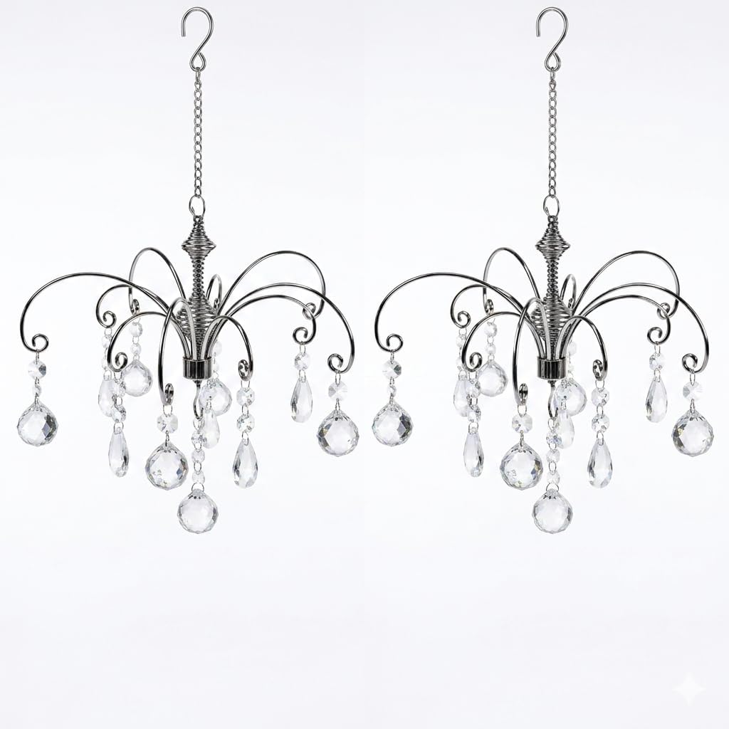 HOHIYA Crystal Suncatcher Hanging Display 2 Pack 12 Inch Silver Metal Chain Prism Rainbow Ornament for Window Garden Christmas Easter & Home Decor