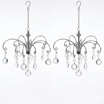 HOHIYA Crystal Suncatcher Hanging Display 2 Pack 12 Inch Silver Metal Chain Prism Rainbow Ornament for Window Garden Christmas Easter & Home Decor
