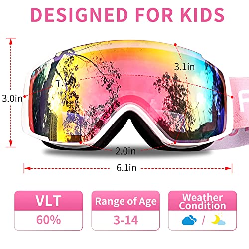 Freela Ski Goggles Snowboard Snow Skiing Snowboarding Equipment Winter Snow Sport Glasses Goggles Anti-fog UV Protection Mirror Clear Goggles for Toddler Kids Girl Boy Youth Snowmobile Snowboard Gear - image 4