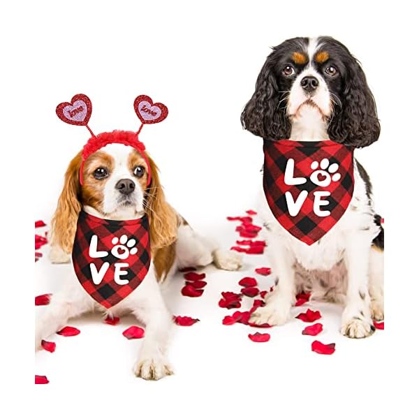 Jotfa valentine's day dog bandana costumes, valentines love headband buffalo plaid dog valentines bandanas for small medium large dogs - image 8