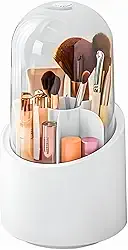 Porta Pincel Giratório 360° Com Tampa em Acrílico, com 7 Divisórias, Organizador de Maquiagem Pincéis de Maquiagem, Porta Pincel, Organizador Pincel para Viagem (Branco)