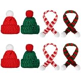8 Pcs Mini Knit Hat Mini Christmas Scarf Set Tiny Santa Hats for Crafts Small Christmas Tree Ornaments Decorations for DIY Craft Art Snowman Doll (Red)