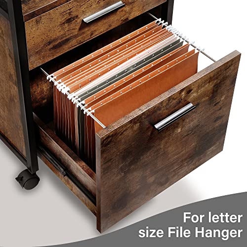 Tc-Homeny Mobile File Cabinet On Wheels Office Cabinet With 2 Drawers, Wood Filing Cabinet Fits A4 Or Letter Size For Home Office, Rustic Brown #TOP7