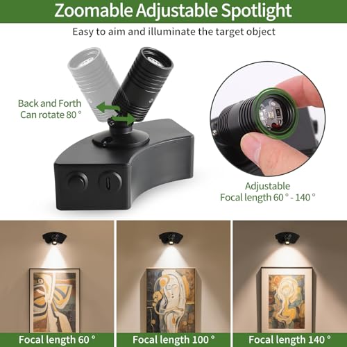 Image of Zoomable Spot Lights Indoor, Wireless 3300mAh Rechargeable Spotlight, Uplights Indoor with Remote Dimmable, 3CCT & Timer, Uplighting for Accent Lighting, Plant, Tree, Artwork,Pictures (1 Pack)