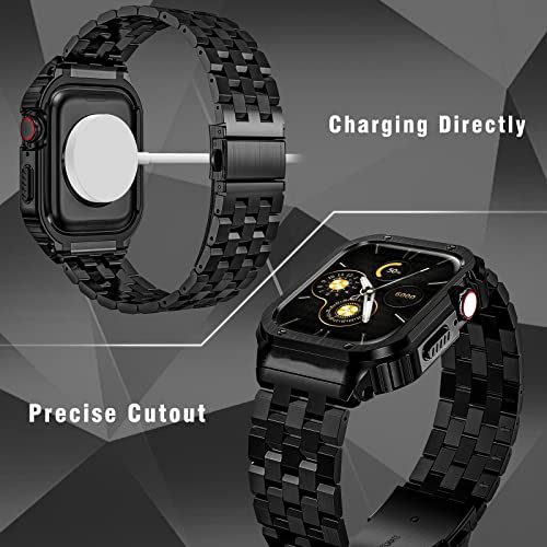 Amznew Metall-Uhrengehäuse mit Armband, kompatibel für Apple Watch-Armbänder Serie 8/7 (41 mm) 6/5/4/SE (40 mm),　Schwarz