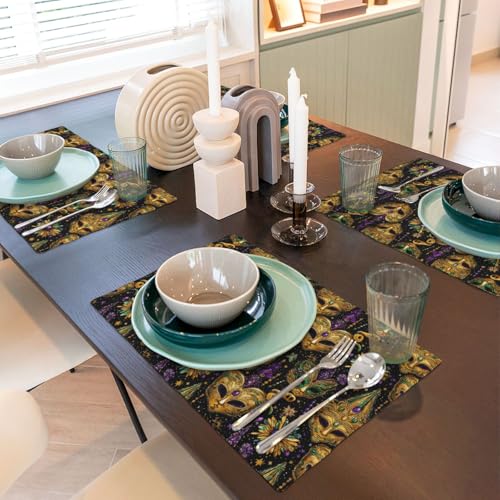 Set de table double résistant chaleur motif mascarade doré lot 4 - 7