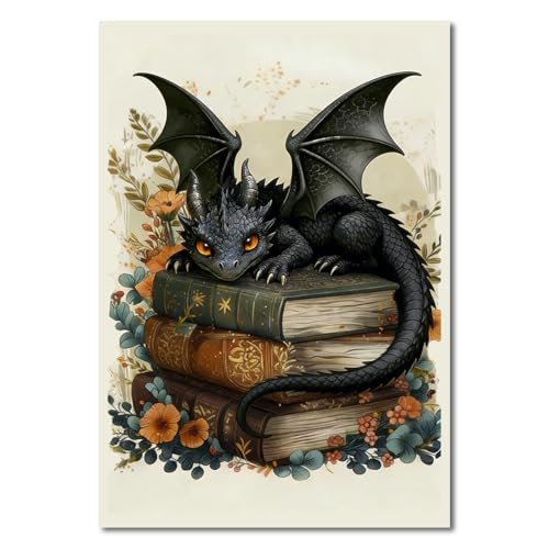 SUHEFAFA Dragon Diamond Art Kits for Adults- 5D Diamond Painting Kit Book and Dragon Full Drill Round Diamond Gem Art Painting Home Wall Decor Gift Idea(12X16 Inch)