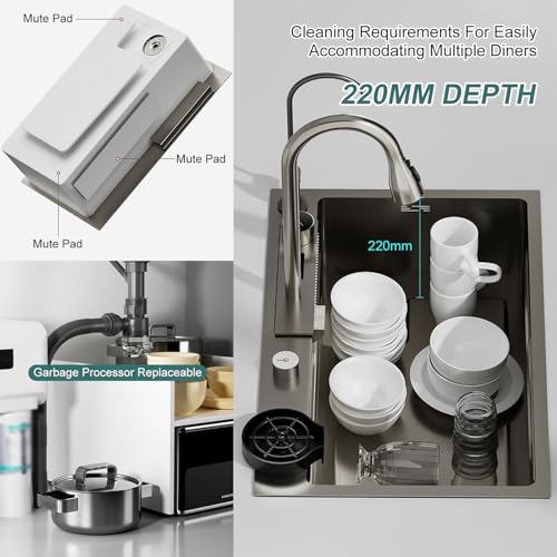 Grand évier de cuisine à cuve unique au design moderne avec cascade technologique - 7